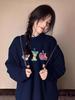 Moletom Feminino Azul Marinho com Forro de Fleece, Gola Redonda, Caimento Solto, Manga Longa, Perfeito para Estudantes do Ensino Médio/Faculdade na Primavera/Outono/Inverno