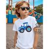 Mărimi Europene Tricou cu Mânecă Scurtă pentru Băieți, Design Imprimat, Model cu Tractor Albastru, Mânecă Scurtă, Îmbrăcăminte Casual de Vară, Confortabil de Purtat