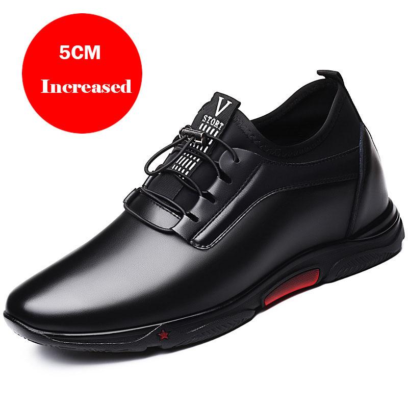 

FUQIAO Lift Sneakers Men Luxury Platform Elevator Shoes Brown Leather Elastic Band Casual Height Increasing 5-7 CM Shoes 37