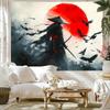 Samurai Warrior Tapestry Red Sun Flying Crows Dramatic Clouds Ancient Symbols for JapaneseInspired Home Decor Wall Art