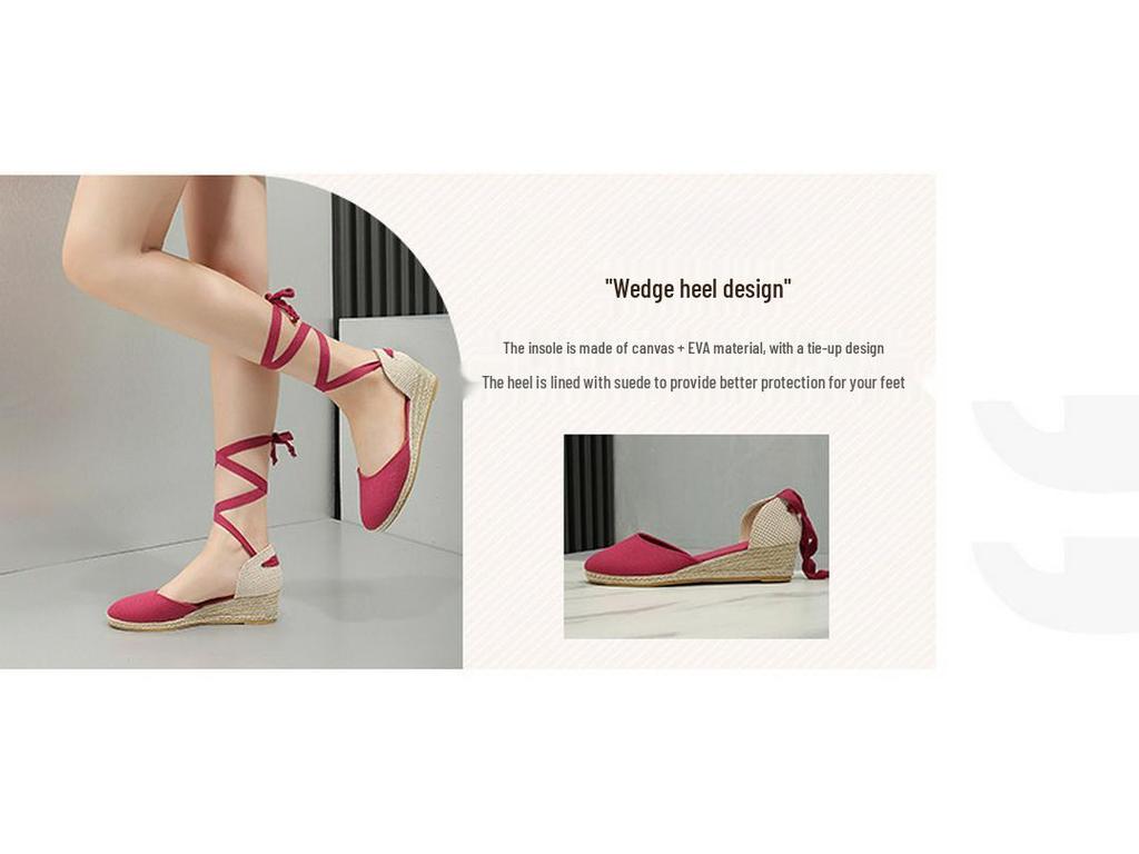 Women's Lace-Up Wedge Heel Straw Sandals - 2024 Spring/Summer Fashion Collection
