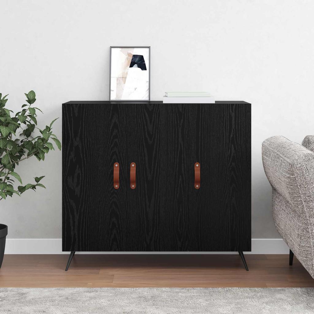 Sideboard In Black Oak Look 89.5 X 34 X 80 Cm Particleboard
