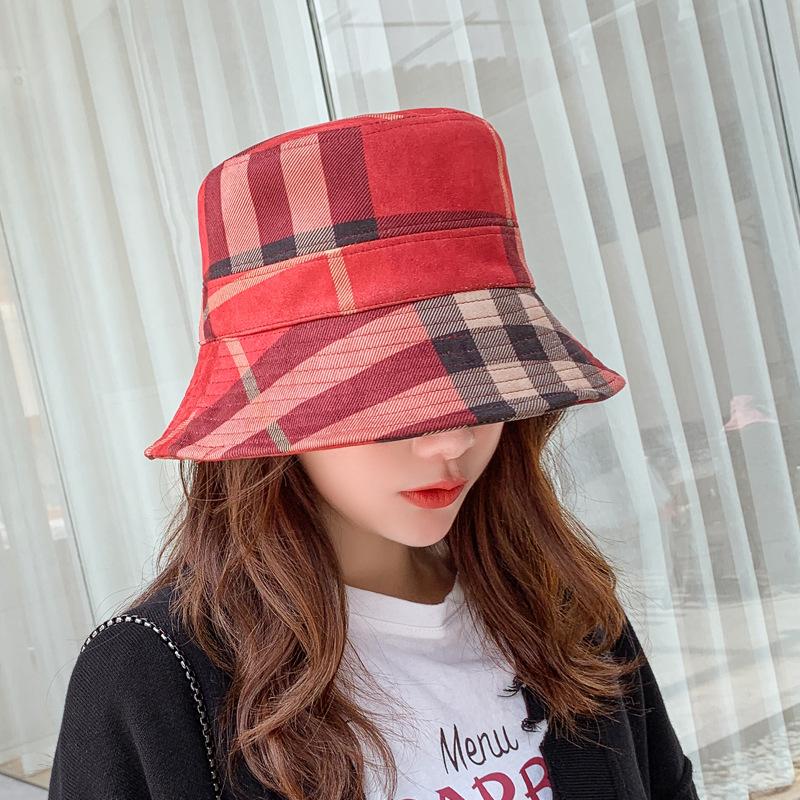 Plaid Bucket Hat Women, Autumn And Winter Japanese Basin Hat Small Brim Fashionable Versatile British Top Hat Foldable Tide