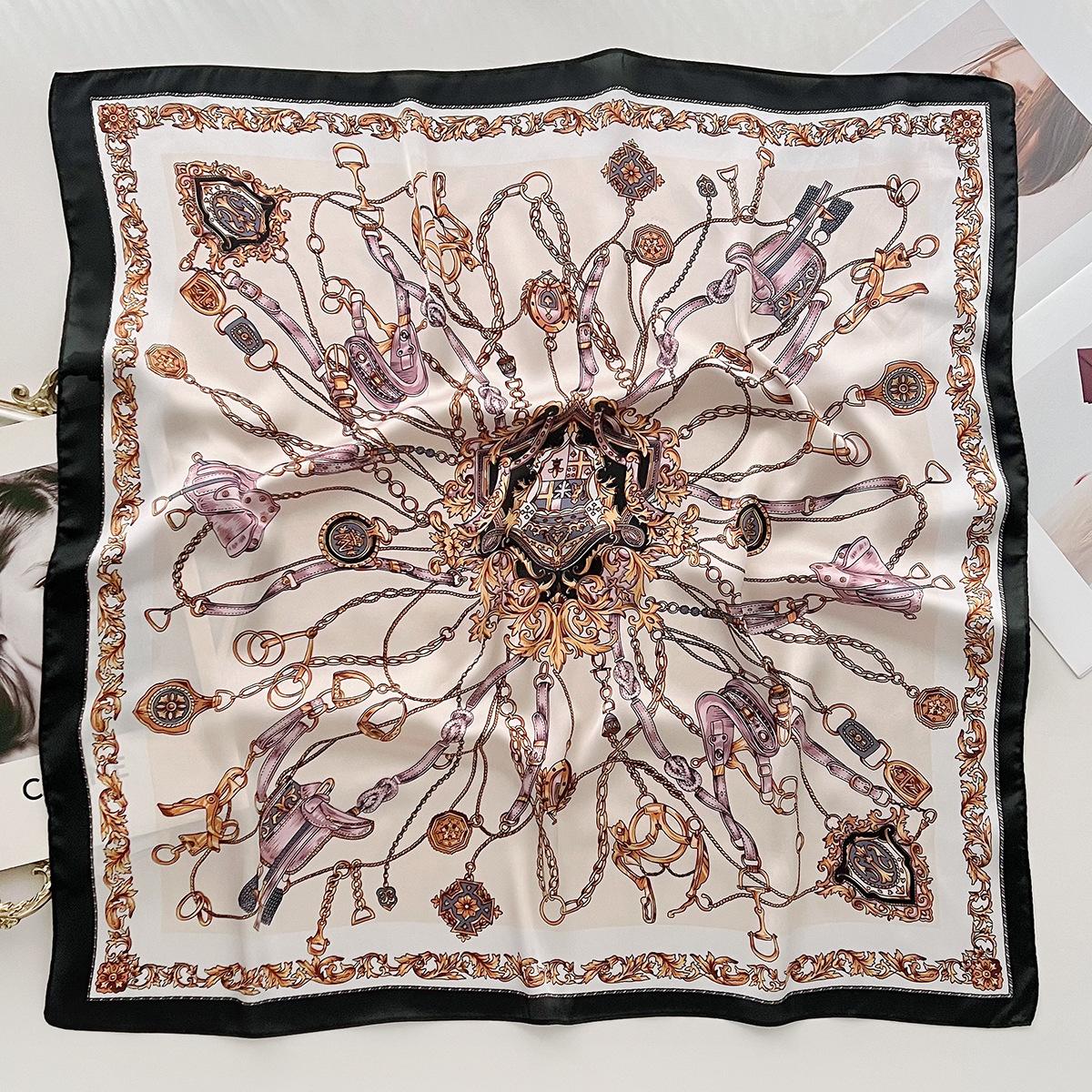 

1 шт. Роскошный шарф для женщин Мягкий атласный шейный платок Принт цепочки Квадратный шарф Бандана Весна/Лето Повязка на голову Шарф для волос