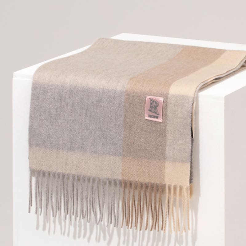 

RECLOW RECLOW LAND 100% Cashmere Check Muffler Beige FREE
