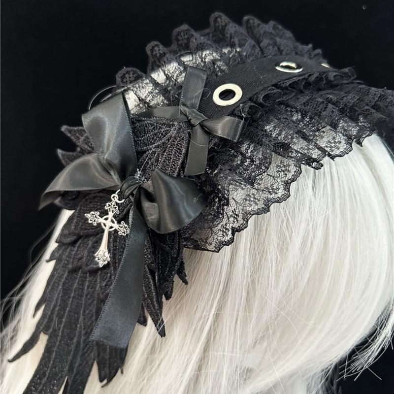 Gothic Lolita Engelsflügel Stirnband Verstellbares Haarband Stilvolles Kopfschmuck Schmuck für Cosplay- und Punkstyle-Enthusiasten
