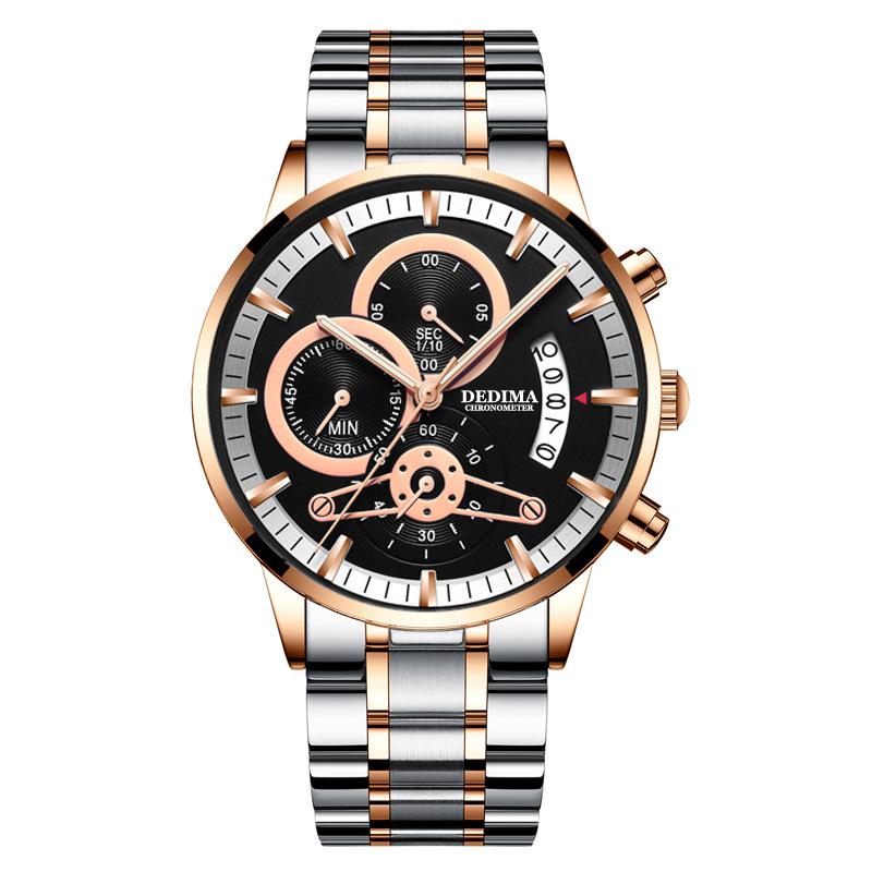 DEDIMA New Quartz Watch Brand Luxury Waterproof Chronograph Luminous Casual Men's Clock Three Eyes 6-pin Multi-function Watches