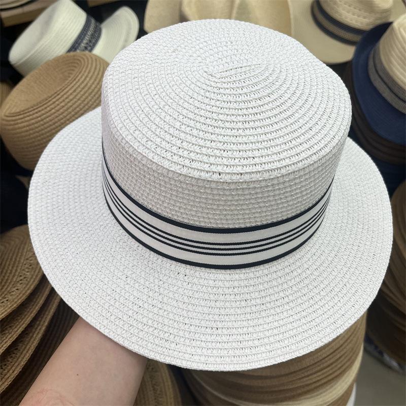 Straw Hat Summer New Flat-top Visor, Face-covering Sunscreen Hat, Women's Casual Seaside Beach Sun Hat
