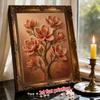 Orange Floral Blossom Magnolia Branch 5D Pearl Painting Kit with Frame DIY Sparkling Bead Canvas Art Relaxing Craft for Girls Room Decor