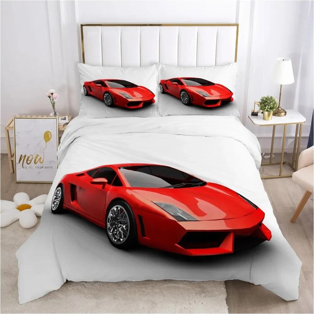 Cars Vehicles Bedding 3 Piece Boys Bedroom Decor Quilt Cover Pillowcase Cars Racing Print Bed Linen Set King Queen for Adults