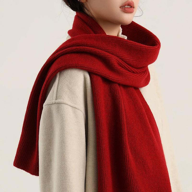 Wool Women Scarves Knitted Winter Warm Cashmere Shawl Unisex Thickened Shawl Fashion Female Solid Color Women Man Scarf