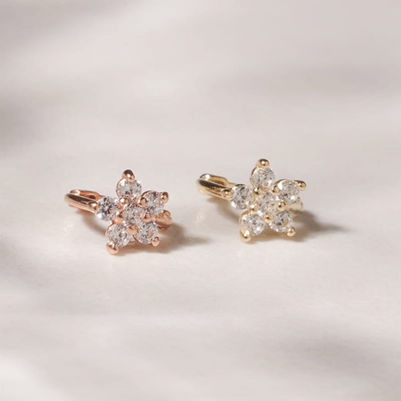 JEWNEL 14K Cherry Blossom Ring One-Touch Earrings
