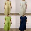 Cotton Linen Pleated Midi Dress With Loose Waist For Casual Wear
