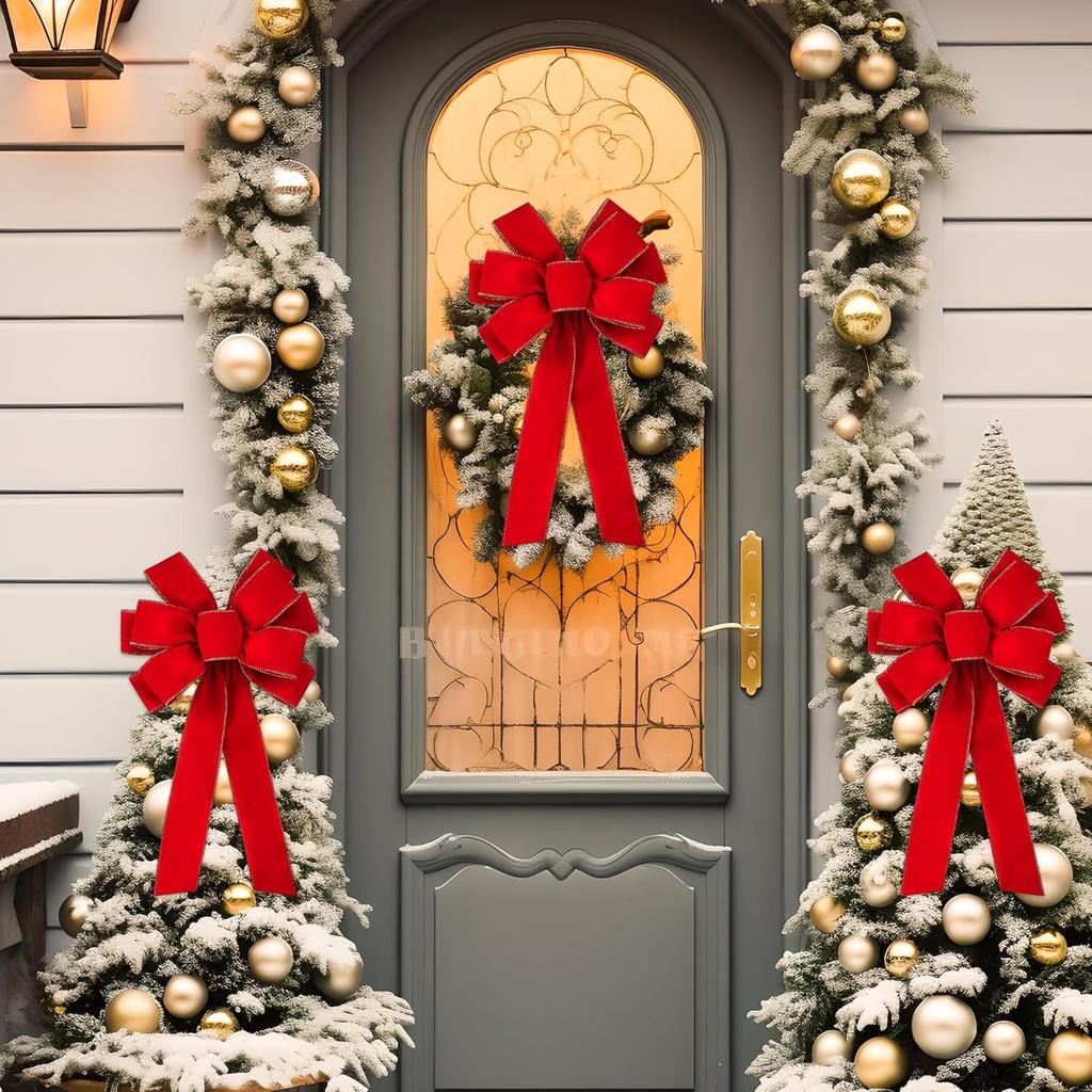 1pc, Red Christmas Bow Outdoor Decoration, Santa Hat Bow, Velvet Garland Bow for Front Door Decor, Room Decoration Party Decoration Christmas Ornament