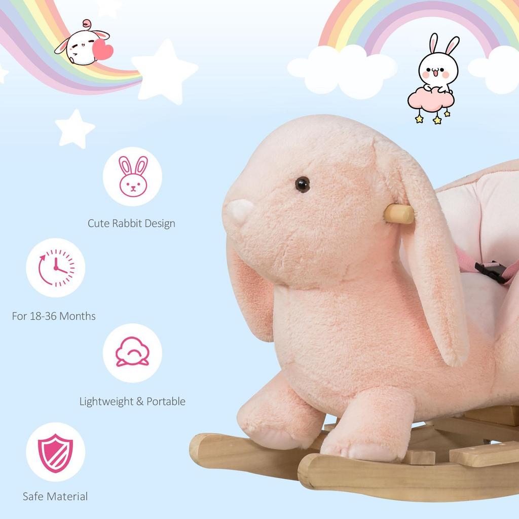 Pink -Themed Wooden Rocking Chair for Babies & Toddlers, with Seat Belt,