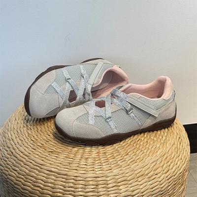 Fashion Leather Mary Jane Sports Shoes for Women Breathable Mesh Cross Strap Functional Style Casual Shoes Rubber Sole Comfortable