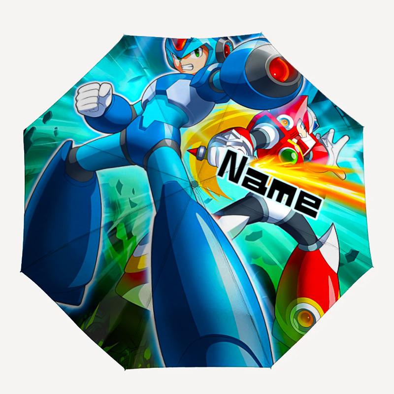 

1PC Mega Man - Custom Name Automatic Folding Umbrella - Compact 8-Rib Design, Durable Plastic & Iron, Daily Use S0106018