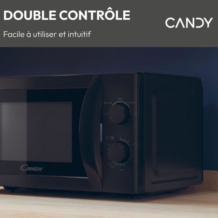 Micro-ondes Candy Idea CMW20SMB 700 W 20L Noir - Fonction Décongélation - Plateau Tournant en Verre - 5 Niveaux de Puissance