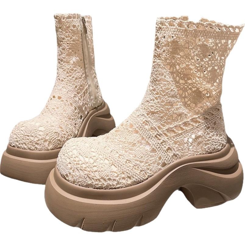 Martin boots female ins ultra-fire thick-soled lace mesh fairy wind summer cool boots hollow breathable small short boots