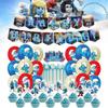 Blue Children Birthday Party Decoration Set Paper Flag Cartoon Cake Insert Balloon