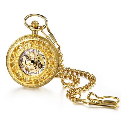 Vintage Pocket Watch with Roman Numeral Dial, Automatic Winding, Gold Case, Gear Pattern, Stylish and Luxurious Accessory, Perfect Gift for