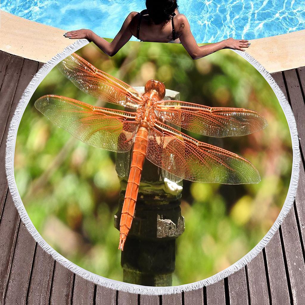 Dragonfly Round Beach Towel,Absorbent Quick Dry Sand Free Lightweight Travel Bath Towels,Round Throw Blanket for Swim Pool Gym