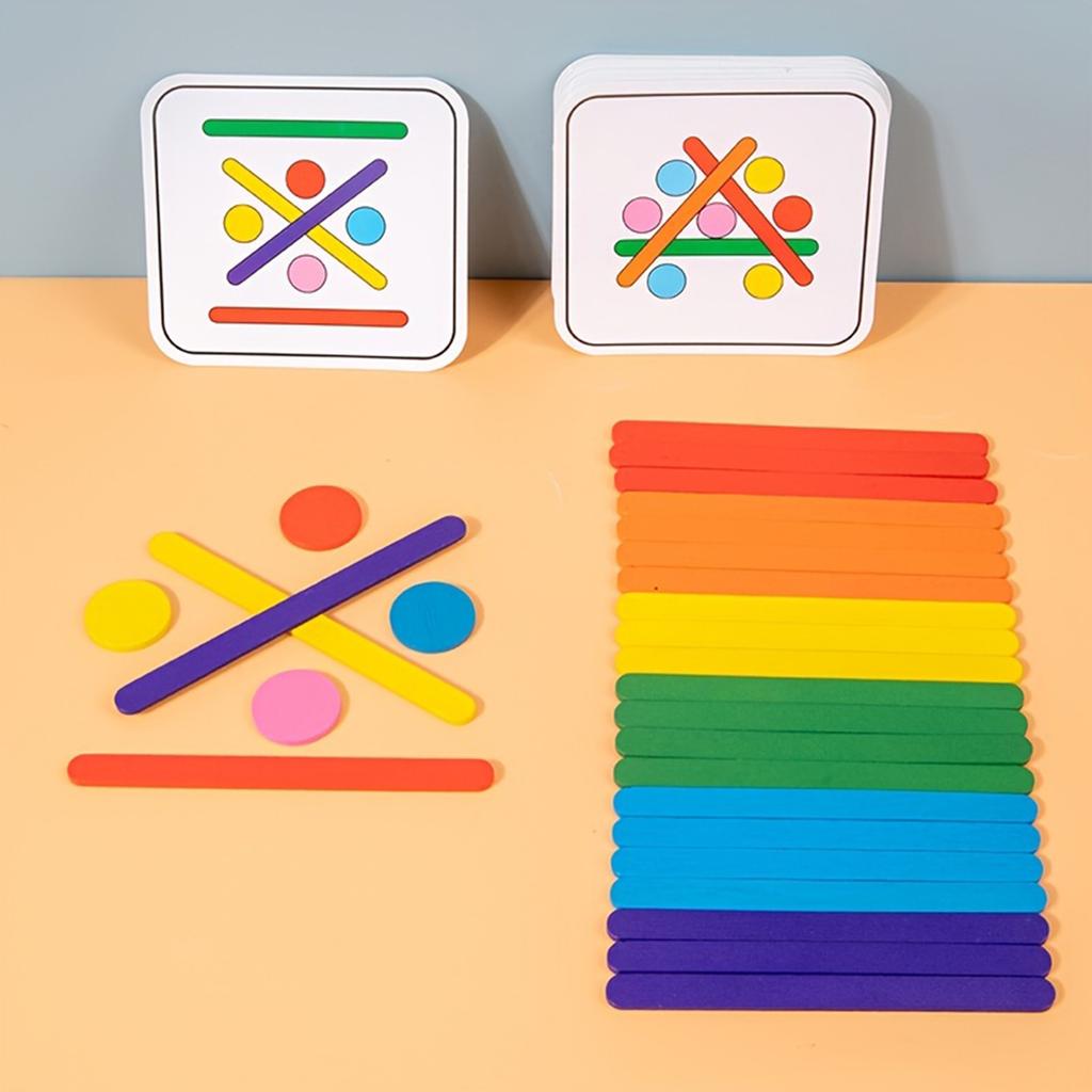Wooden Colorful Stick Toys Stimulate Children's Image And Color Discrimination Ability Through Interesting Puzzle Games.