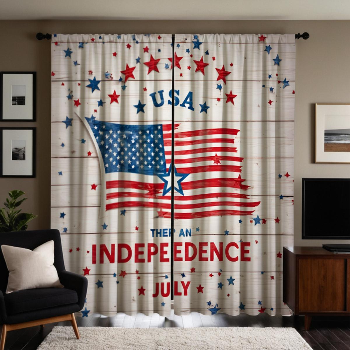 

2 шт. HD Американский флаг в честь Дня независимости в июле декоративная занавеска Красный галстук цифровая печатная занавеска украшение дома стиль Украсить W52H63inchW132H160cm