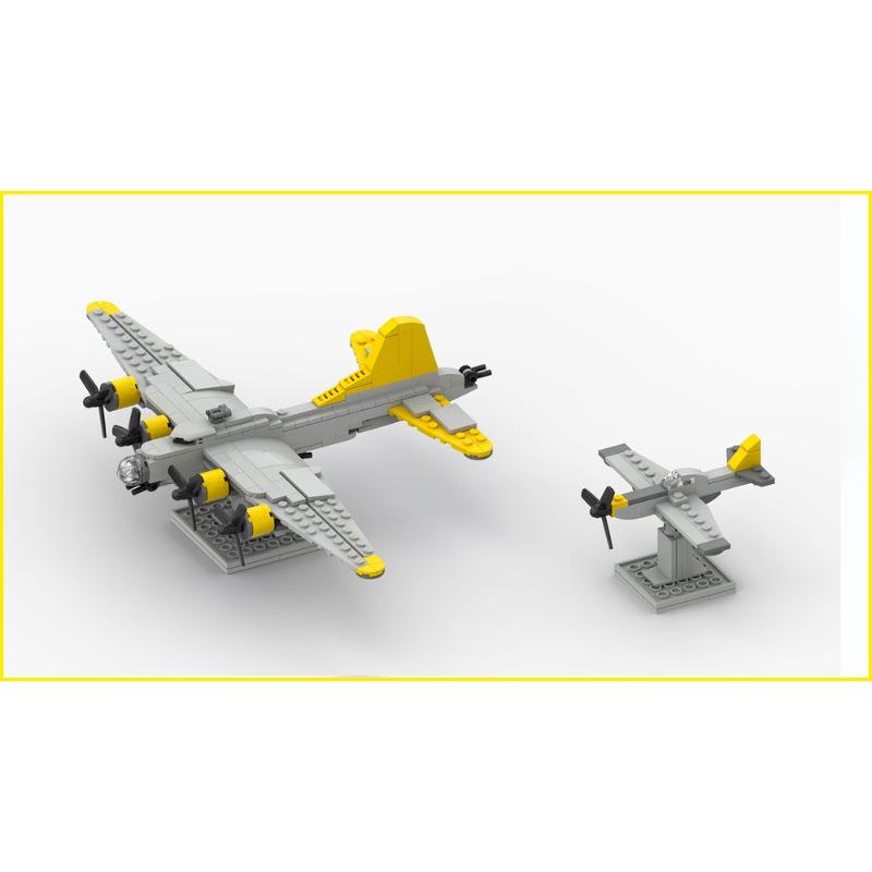 Платиновый Кирпич BOBlock MOC-49346-1: Модель Бомбардировщика Boeing B-17 и Истребителя P-51 Mustang.