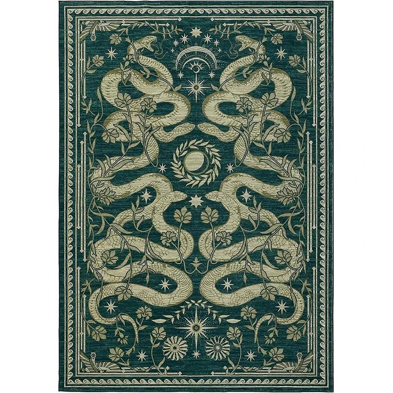 Green Living Room Carpet Snake Carpets Machine Washable Non-slip Rug Retro Home Decoration Rugs for Bedroom Bedside Floor Mat