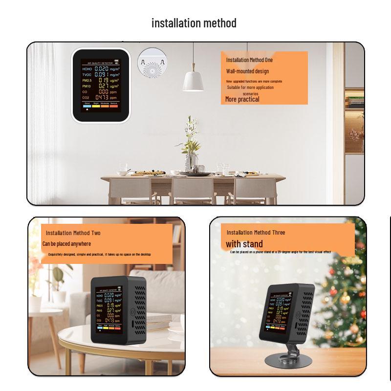 6-in-1 Indoor Air Quality Monitor: Formaldehyde, Humidity, Temperature, CO2 Detector