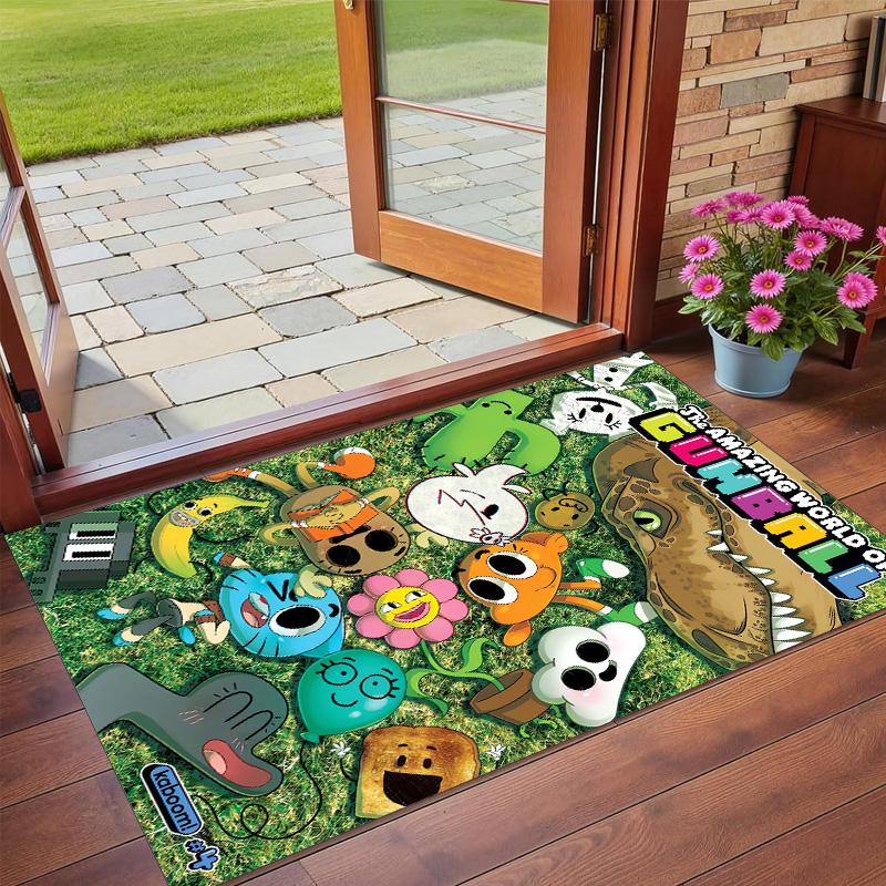 Anti‑Slip Crystal Velvet Floor Rug, Amazing World of Gumball Design Carpet for Indoor Living Bedroom Home Decoration