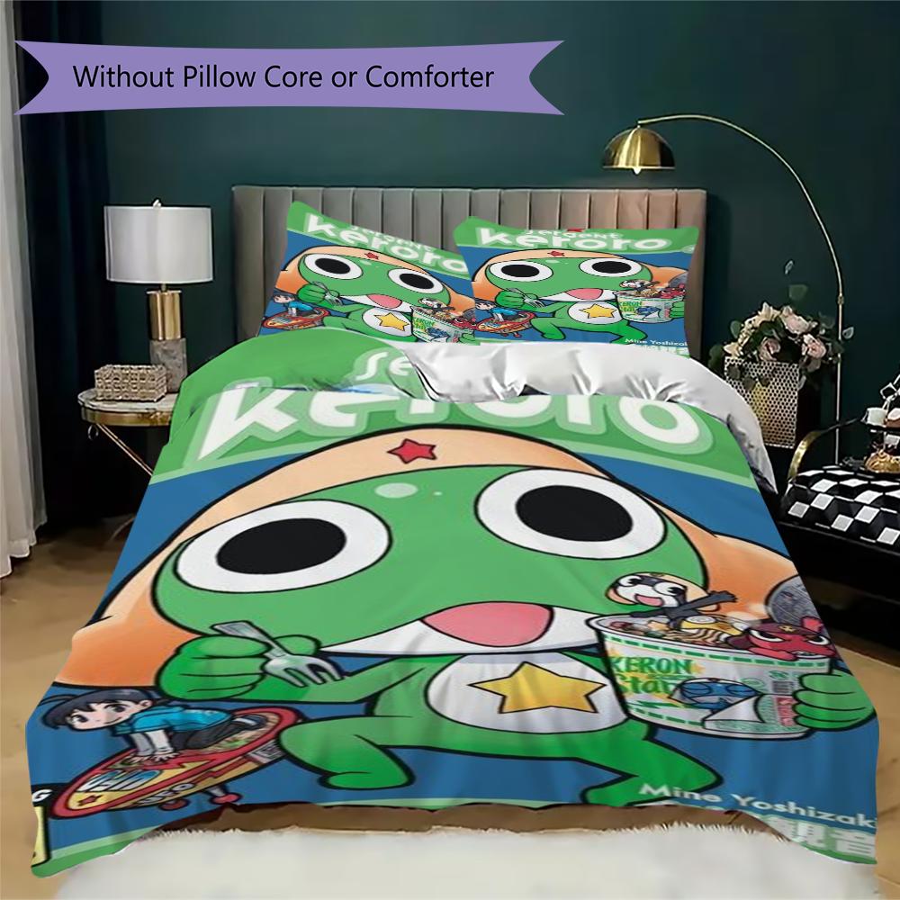 Keroro Pattern Bedding Uilt Set Uilt Cover Pillowcase Home Decoration Birthday Gift (1 * Duvet Cover + 2 * Pillowcase Without Core)