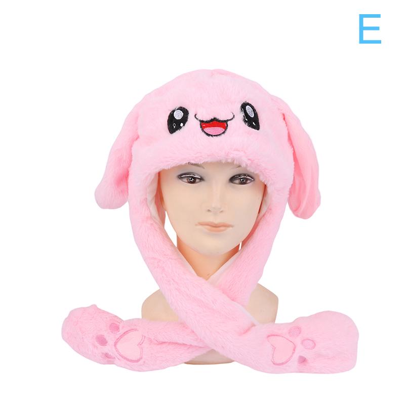 Women'S Movable Bunny Ears Hats With Lights Girls Winter Plush Warm Rabbit Hat