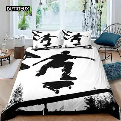 Skateboard Duvet Cover Skateboard Player Comforter Cover Set Queen Size Hip Hop Hippie Bedding Set Outdoor Extreme Sports Game Three Piece Set