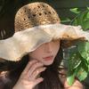 Sweet Cute Cherry Lace Edge Straw Hat For Women Summer Hollow Seaside Beach Vacation Big Brim Sunshade Cap  Sun Cap