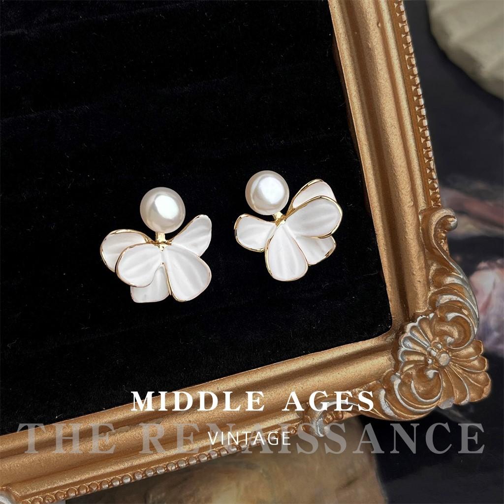 Ароматный Чайный Цветок~ Белые Жемчужные Серьги-Гвоздики Цветок Французские Элегантные Серьги