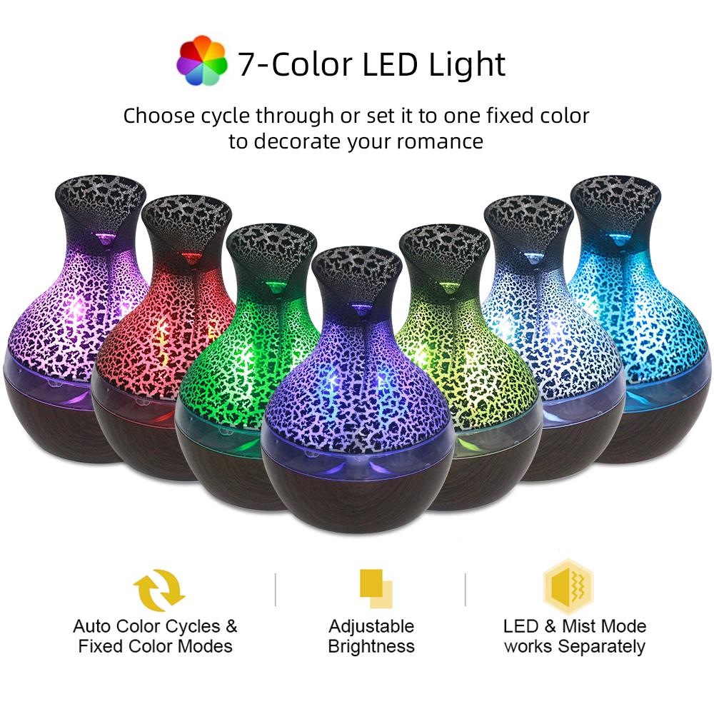 USB Aromatherapy Diffuser 300ml Ultra Quiet Cool Mist Humidifier with Remote Control, 7 Color Changing LED Lights for Sleep Aid
