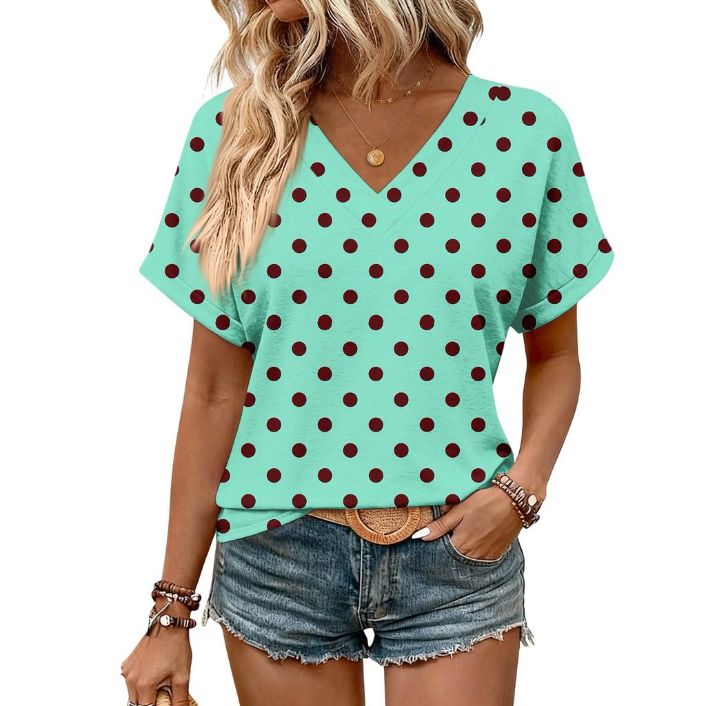 Dámské letní topy s krátkým rukávem a výstřihem do V, ležérní i elegantní, letní halenky, tuniky