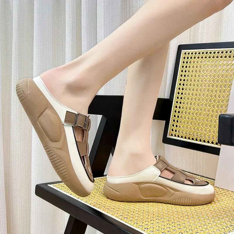 Catâri femei vară ocazional fund gros sandale închise papuci de femeie confort mocasini cu încălțăminte încălțăminte sandale de femeie