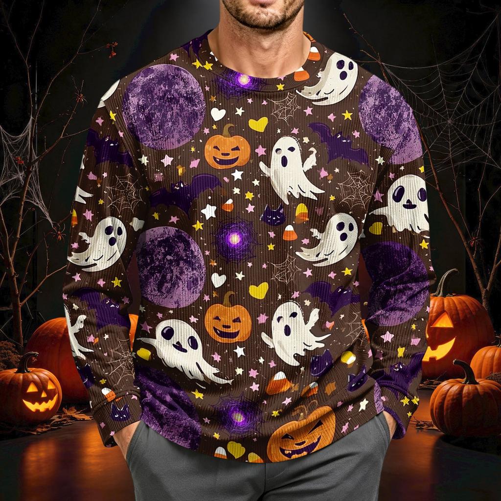 Herre corduroy langermet skjorte med Halloween-trykk