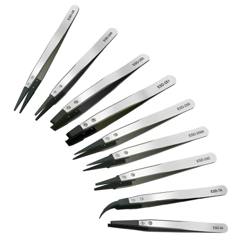 ESD Series Anti-static Long Thin Tip Hardened High Elasticity Sandblasting Tweezers