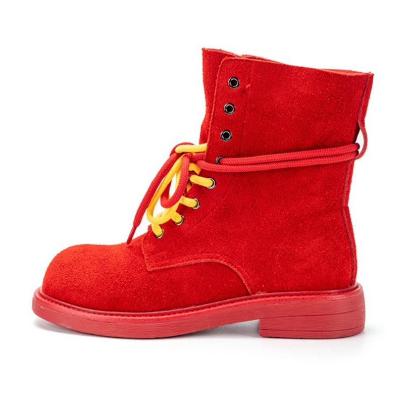 Fashion Round Toe Lace Up Design Ankle Boots Women High Quality Faux Suede Boots Cozy Non-slip Platform Boots Zapatos De Mujer