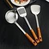 Stainless Steel Scalding Handle Spatula Spoon Colander Imitation Wood Grain Kitchenware Set Kitchen Cooking Spatula Thickened