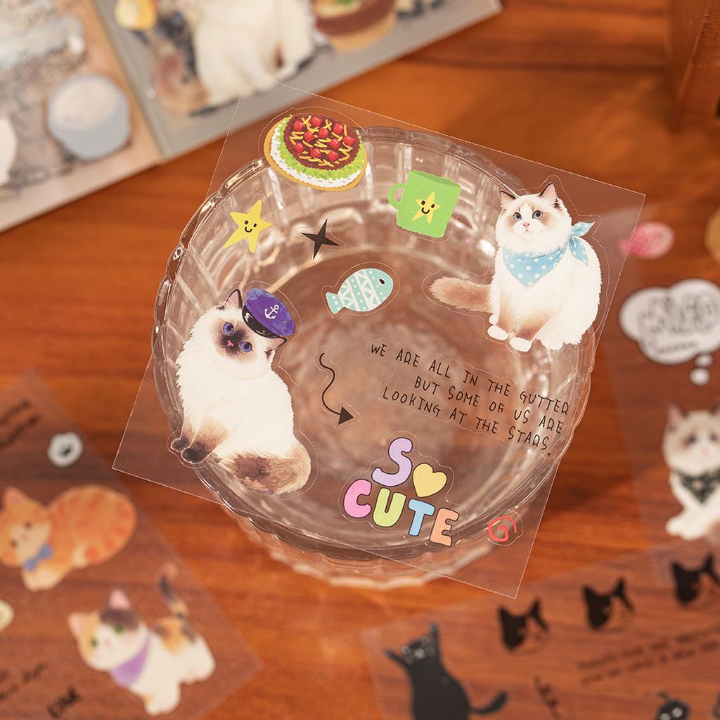20Sheets/Bag Cute Cat Theme PET Stickers Fit For Hand Account DIY, Scrapbook, Phone Case, Notebook & More Decorations