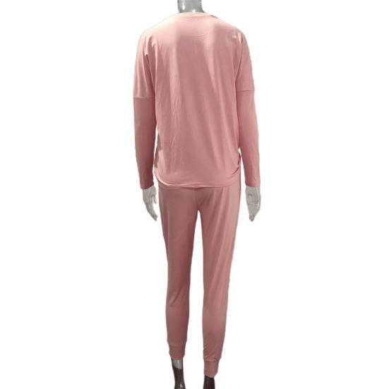 2 Pcs/Set Women Suit O Neck Solid Color Loose Simple Pants Suit for Daily Wear