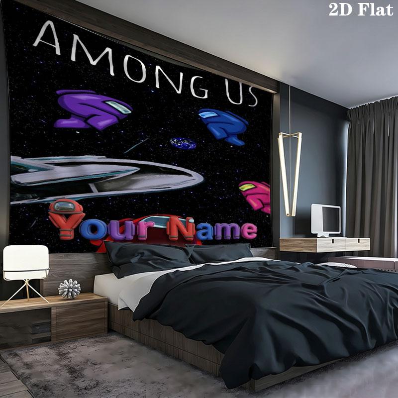 Among Us Custom Name Wall Tapestry Aesthetic Wall Hanging Printed Fabric Blanket Decorative Tapestries for Bedroom Living Room Home Decor