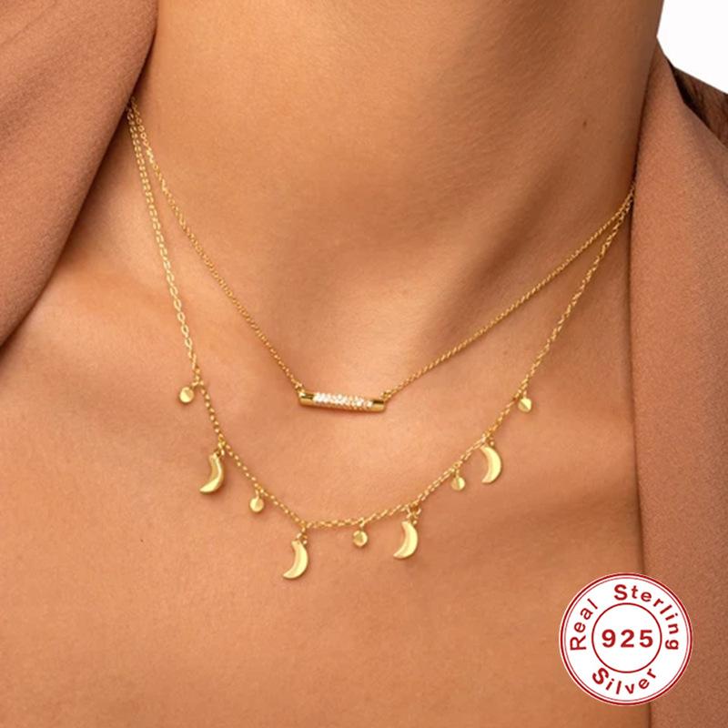 S925 Sterling Silver Trend Fashion Personality Light Luxury Style Strip Necklace Collarbone Chain