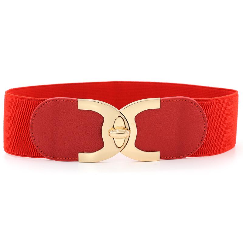 Women's Golden Rotating Lock Elastic Waistband Four Seasons All-Match Waist Seal Women's Elastic Wide Belt Four