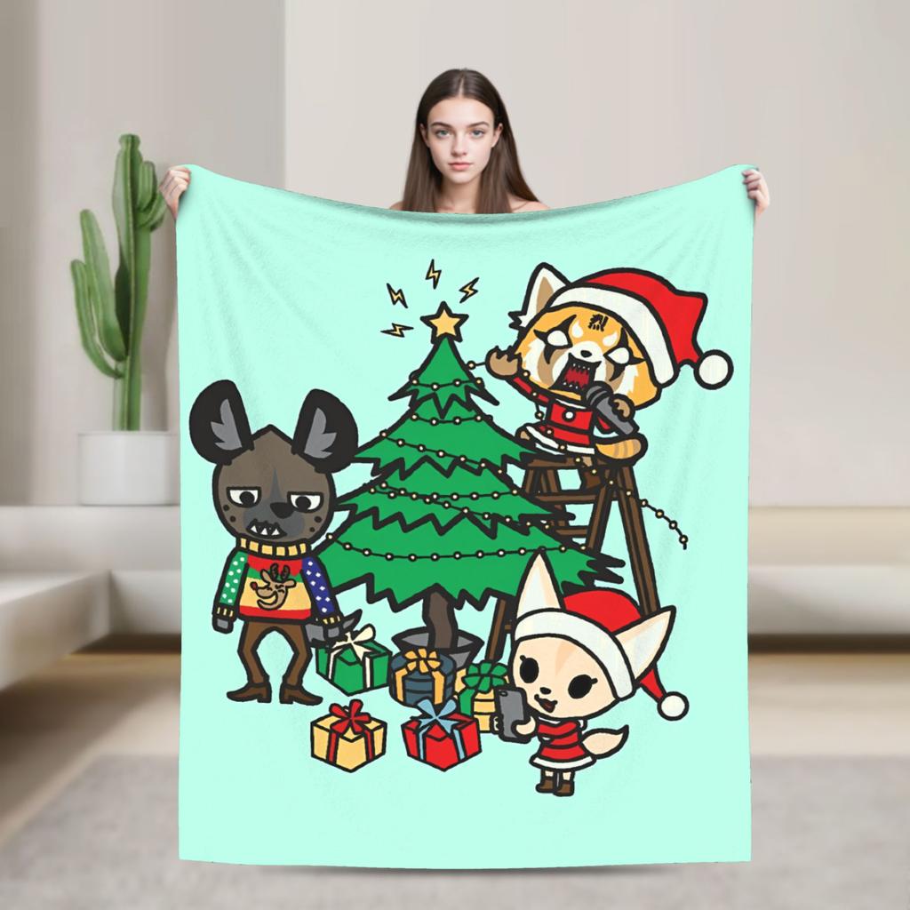 Aggretsuko Soft Warm Blanket Kids Adult Plush Throw Blanket Fluffy Bedroom Flannel Bedspread Sofa Bed Cover